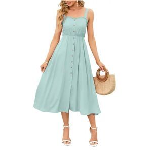 Women’s Button-Down Midi Sundress Sleeveless A-Line Beach Dress Size M NWT